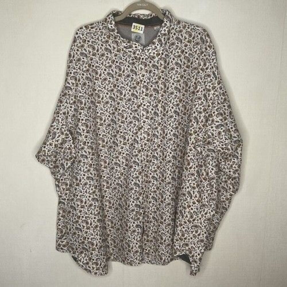 NWOT Kilburne Finch Button Up Long Sleeve Shirt Men Plus Size 5XL Paisley Brown